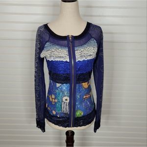 Blue Zip up lace detail cardigan Small